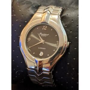 Precision Quartz by Gruen Men's Watch Date Ind Black Face Silver Tone GP5037